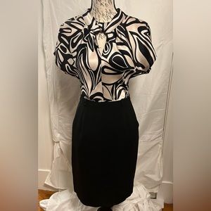 Rare Trina Turk Black & Ivory Silk Dress Twist Keyhole. SZ 2 Host Pick ❤️❤️